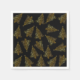 Elegant modern Christmas tree pattern black gold Paper Napkins