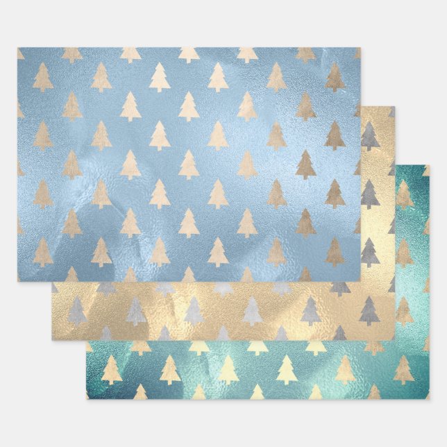 Elegant Modern Christmas Tree Patterns Wrapping Paper Sheets (Set)