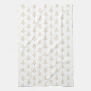 Elegant Modern Christmas Trees Gold White Hand Kitchen Towel