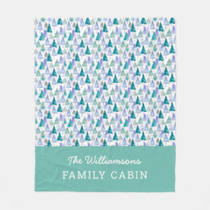 Elegant Modern Christmas Trees Green and Lilac Fleece Blanket