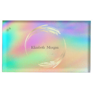 Elegant Modern Circle Gold,Rainbow Holographic Place Card Holder