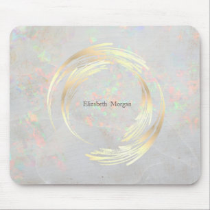 Elegant Modern Circle Gold, White Opal Mouse Pad