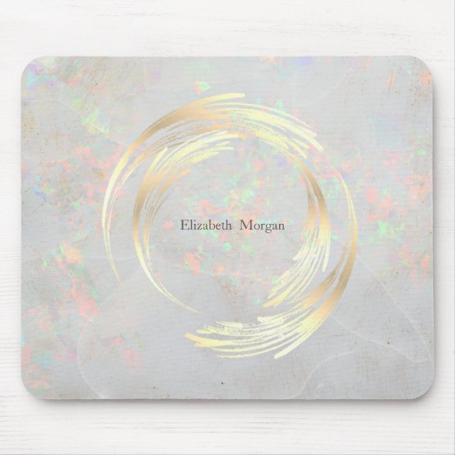 Elegant Modern Circle Gold, White Opal Mouse Pad (Front)