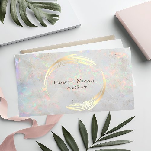 Elegant Modern  Circle VioletGoldWhite Opal Business Card