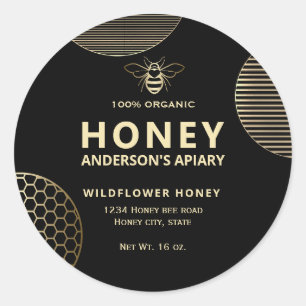 Elegant  Modern circles gold honey bee honey  Classic Round Sticker