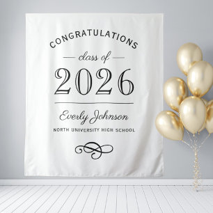 Elegant Modern Class of 2026 White Backdrop