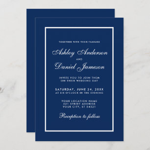 Elegant Modern Classic Blue Wedding Invitation