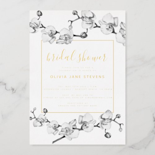 Elegant Modern Classic Gold Orchids Bridal Shower Foil Invitation