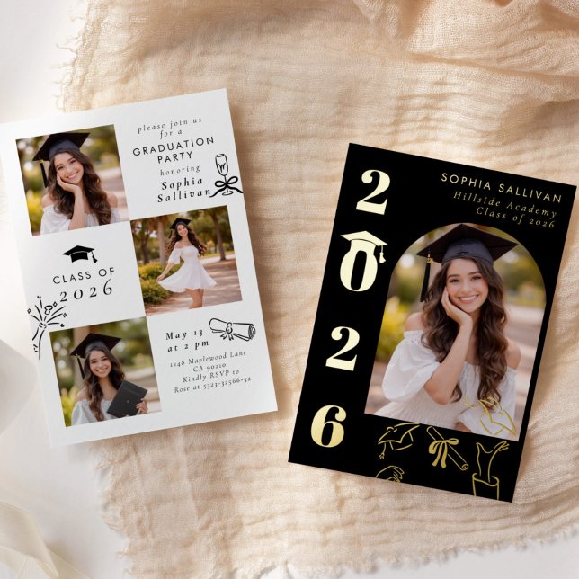 Elegant Modern Classic Graduation party Hand drawn Foil Invitation (Creator Uploaded)