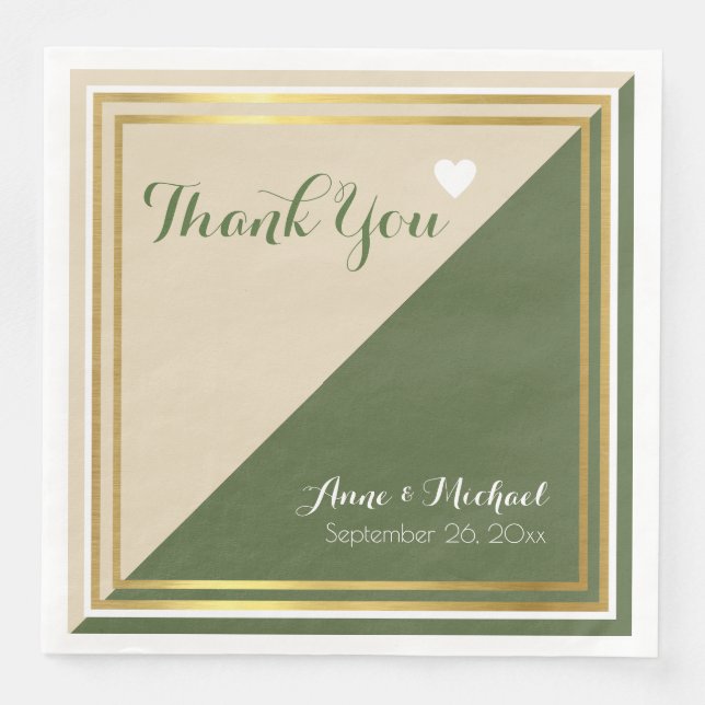 elegant & modern classic green beige wedding paper dinner napkins (Front)