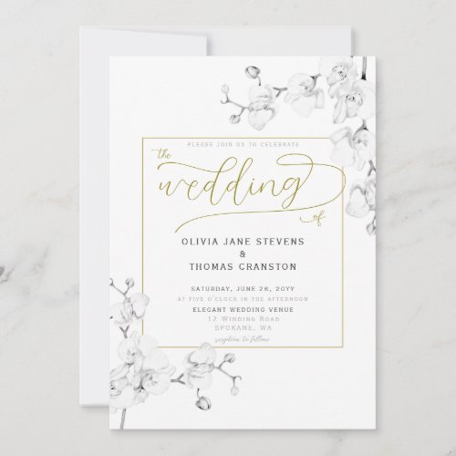 Elegant Modern Classic Ivory Orchid Floral Wedding Invitation