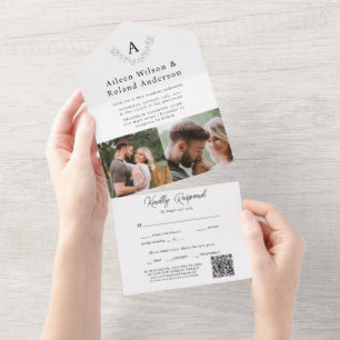 Elegant Modern Classic Monogram Photo Wedding All In One Invitation