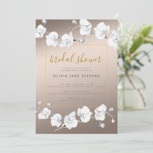 Elegant Modern Classic Orchids Beige Bridal Shower Invitation