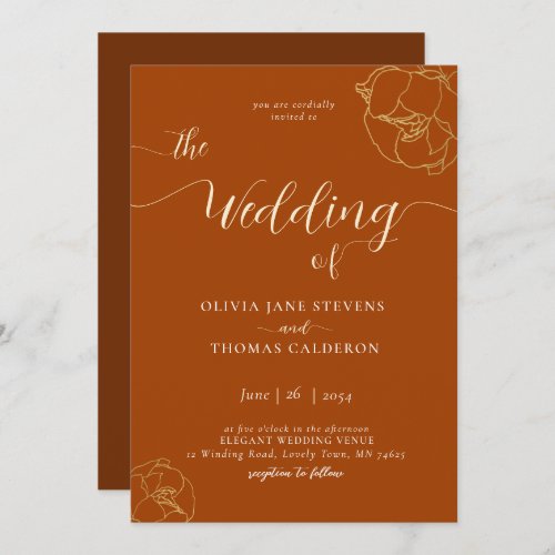 Elegant Modern Classic Rust Brown Floral Wedding Invitation
