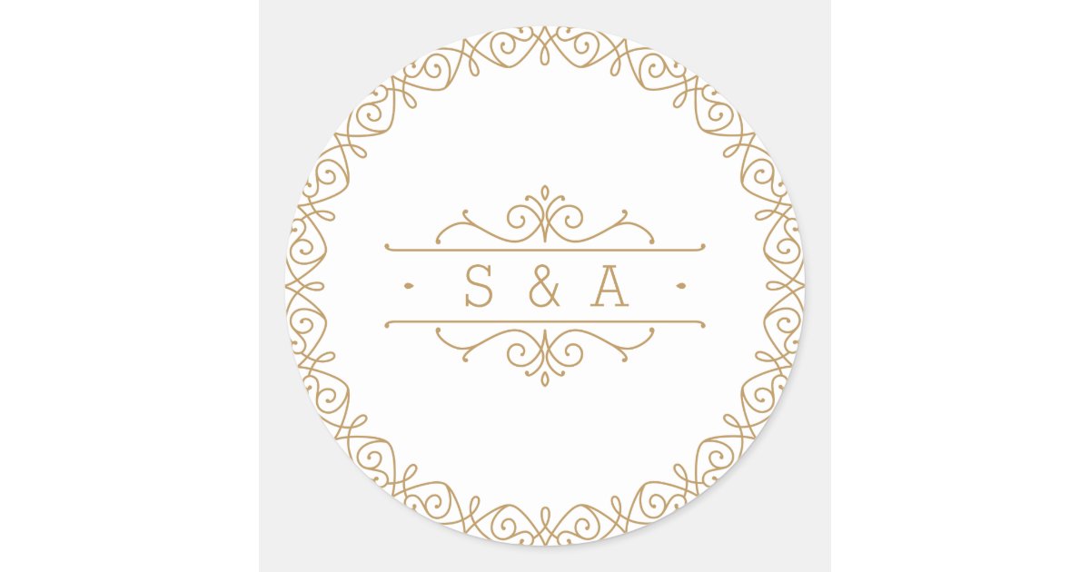 Modern Abstract Faux Rose Gold Monogram Logo Classic Round Sticker