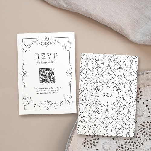 Elegant modern classic vintage wedding  QR code RSVP Card
