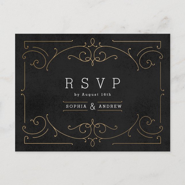 Elegant modern classic vintage wedding RSVP Invitation Postcard (Front)