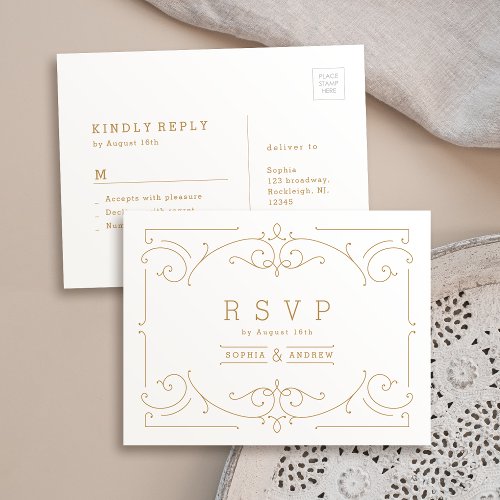 Elegant modern classic vintage wedding RSVP Invitation Postcard