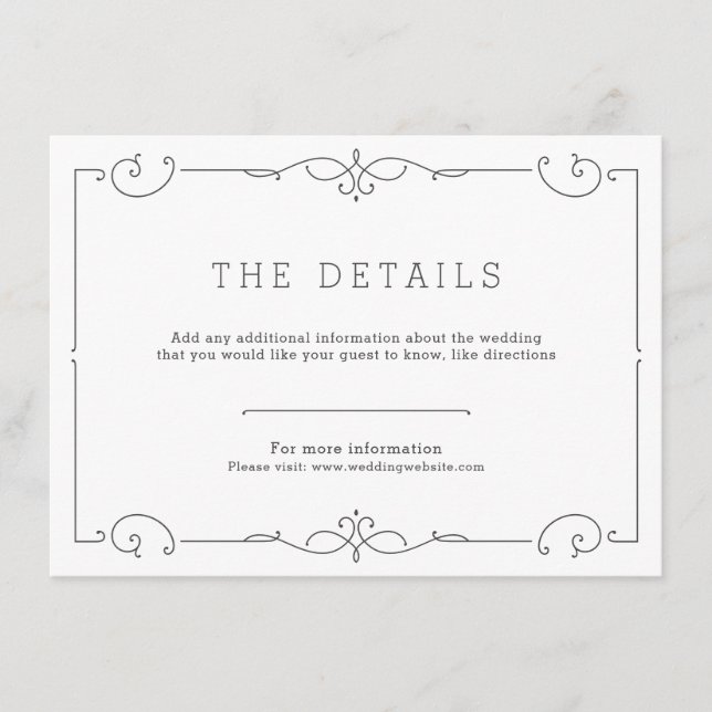 Elegant modern classic wedding detail card (Front)