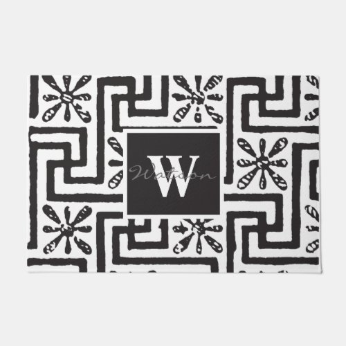 Elegant modern classy style black white monogram doormat