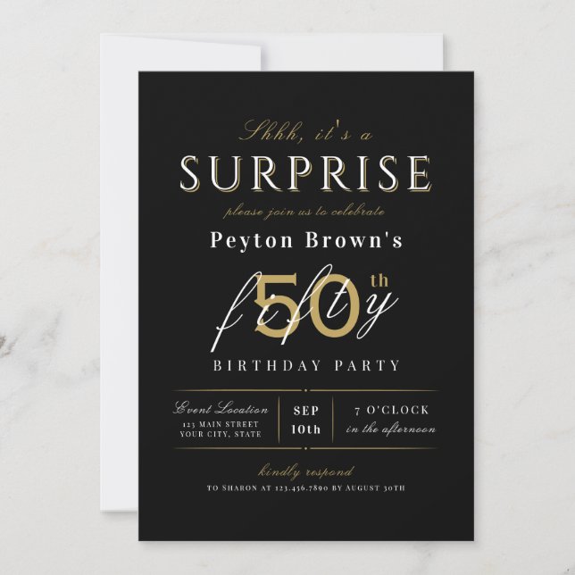 Elegant modern classy surprise 50th birthday invitation (Front)