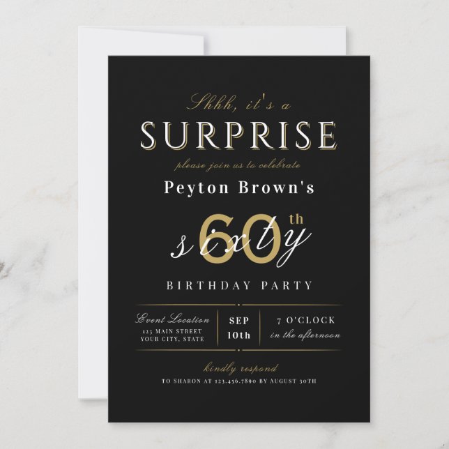 Elegant modern classy surprise 60th birthday invit invitation (Front)