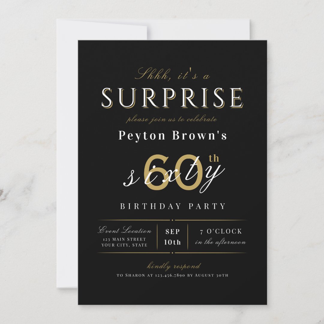 Elegant modern classy surprise 60th birthday invit invitation | Zazzle