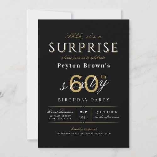 Elegant modern classy surprise 60th birthday invit invitation