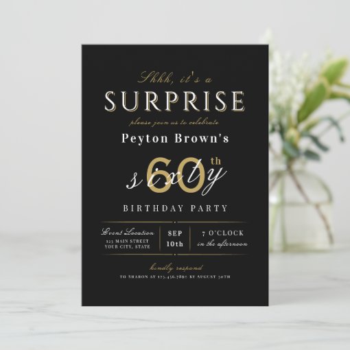 Elegant Modern Classy Surprise 60th Birthday Invit Invitation 