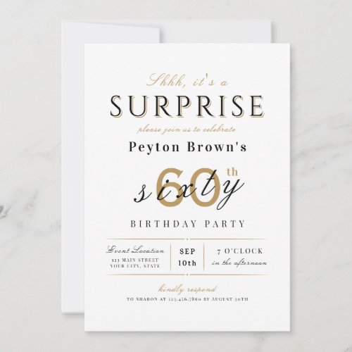 Elegant modern classy surprise 60th birthday invitation