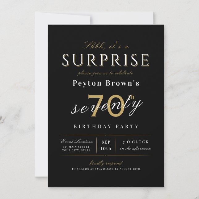 Elegant modern classy surprise 70th birthday invit invitation (Front)