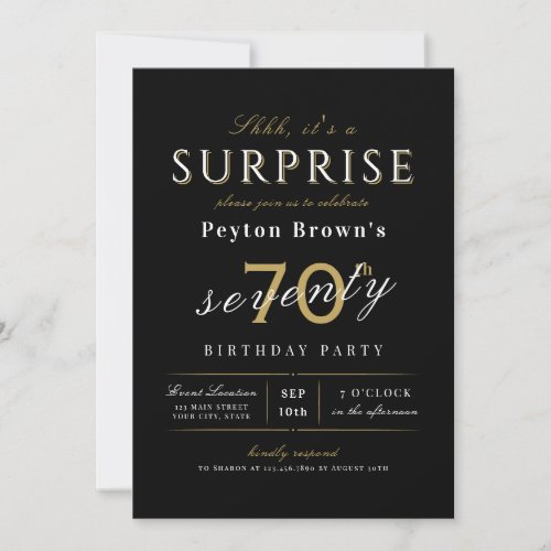 Elegant modern classy surprise 70th birthday invit invitation