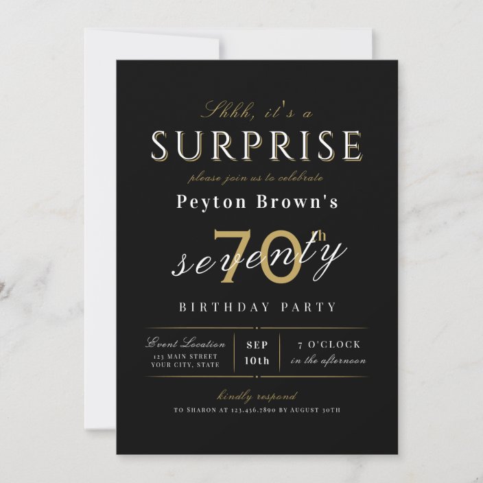 Elegant modern classy surprise 70th birthday invit invitation | Zazzle.com
