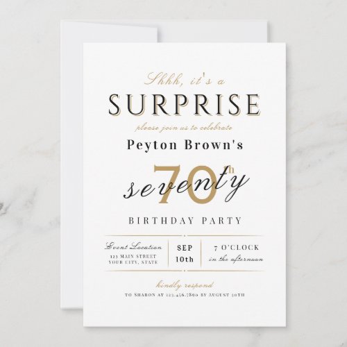Elegant modern classy surprise 70th birthday invitation