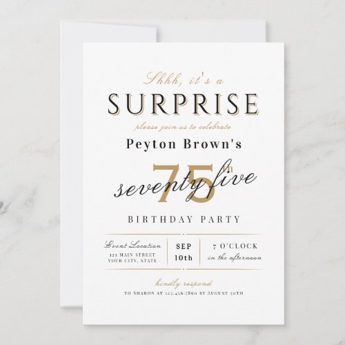 Elegant modern classy surprise 75th birthday invitation