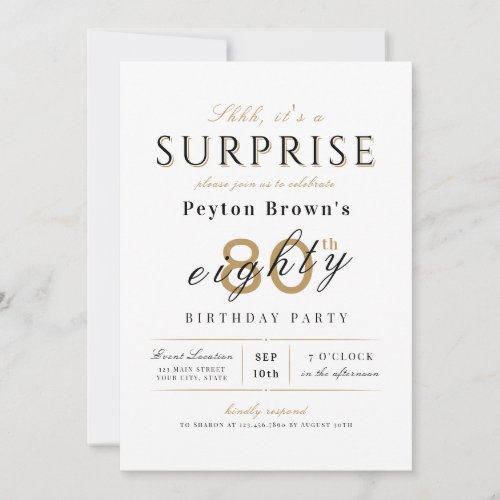 Elegant modern classy surprise 80th birthday invitation