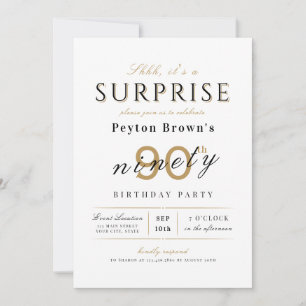 Elegant modern classy surprise 90th birthday invitation