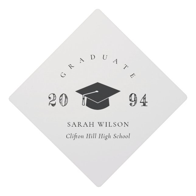 Elegant Modern Clean Minimal Simple Graduation Cap Topper (Front)