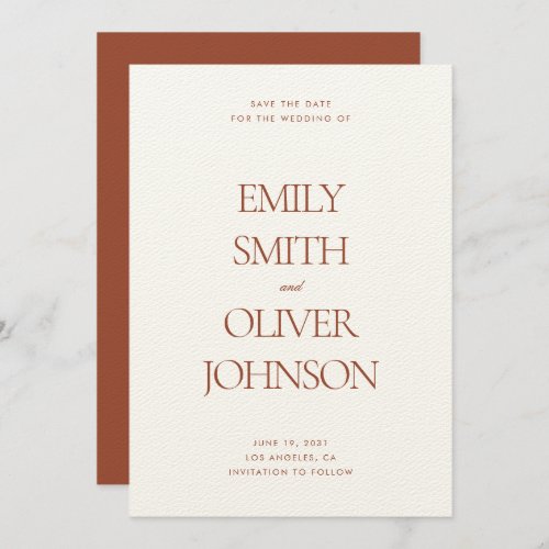 Elegant Modern Clean Terracotta Wedding Save The Date