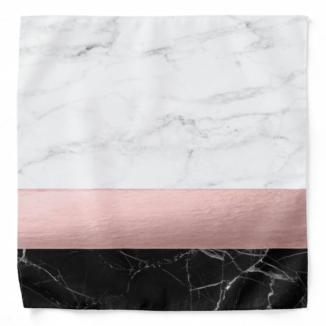 elegant modern clear black white marble rose gold bandana (Front)