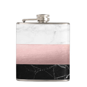 elegant modern clear black white marble rose gold flask