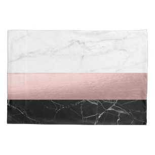 elegant modern clear black white marble rose gold pillowcase