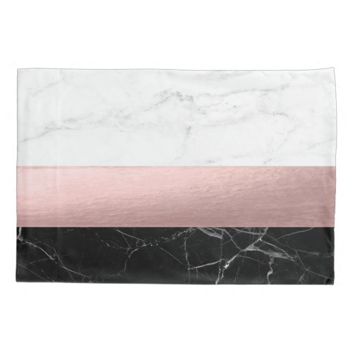 elegant modern clear black white marble rose gold pillowcase