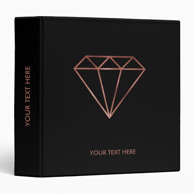 elegant modern clear faux rose gold diamond black binder (Front/Spine)