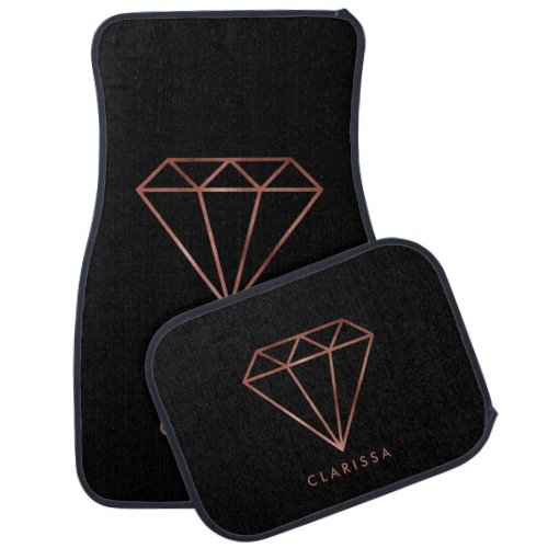 elegant modern clear faux rose gold diamond black car floor mat