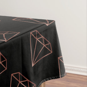 elegant modern clear faux rose gold diamond black tablecloth