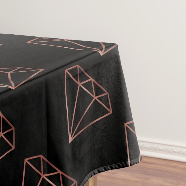 elegant modern clear faux rose gold diamond black tablecloth (In Situ)