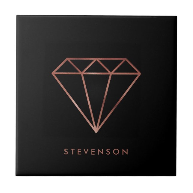 elegant modern clear faux rose gold diamond black tile (Front)