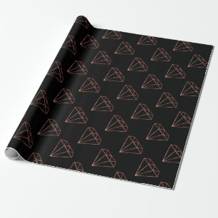 elegant modern clear faux rose gold diamond black wrapping paper