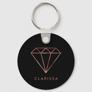 elegant modern clear rose gold diamond black keychain